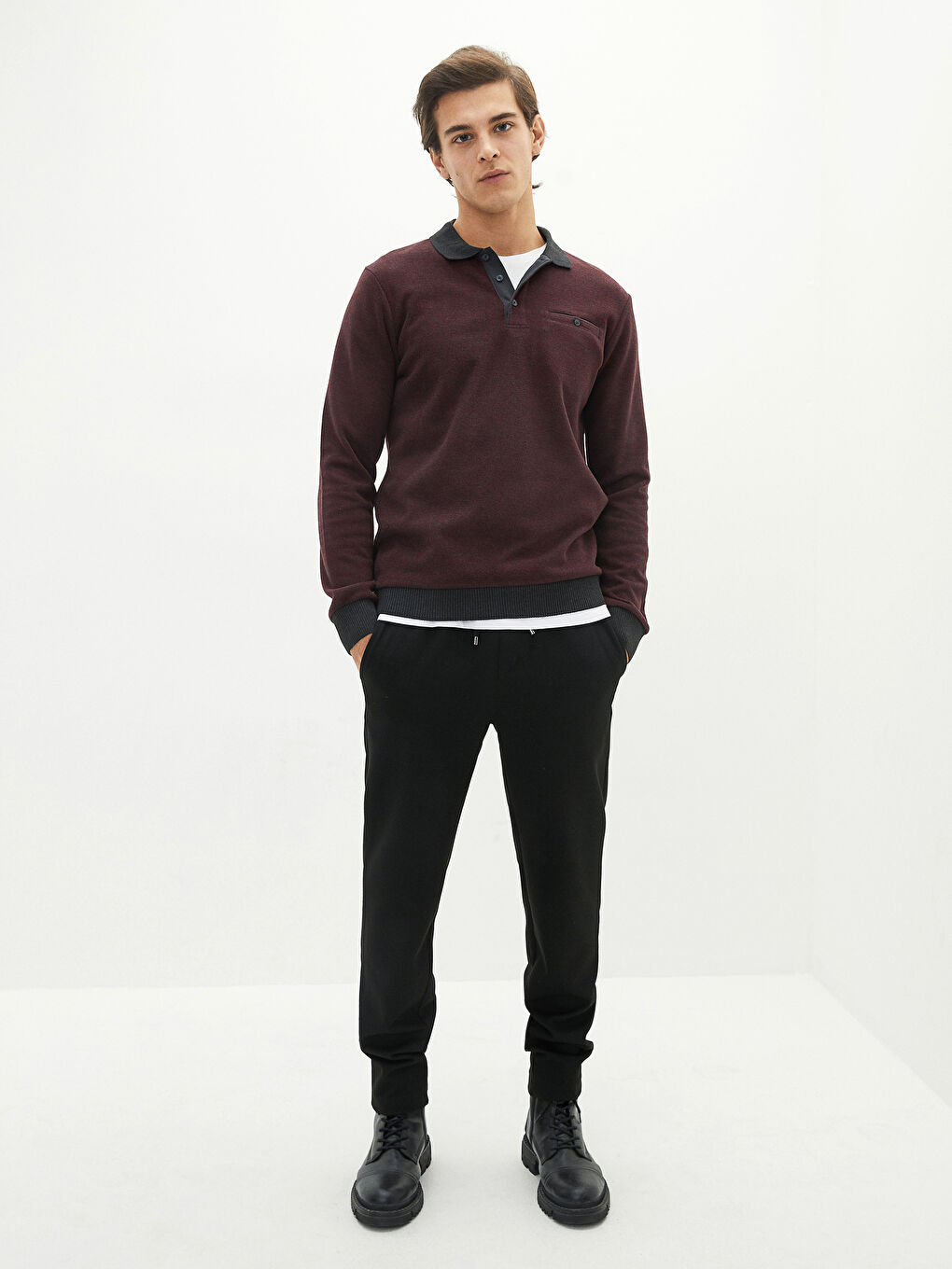 LCWAIKIKI Classic Bordo Polo Yaka Uzun Kollu Erkek Sweatshirt - 3