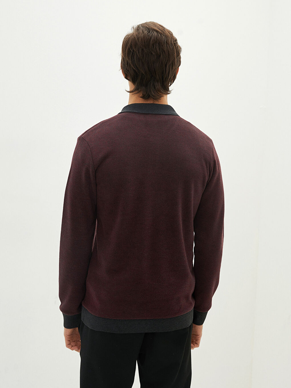 LCWAIKIKI Classic Bordo Polo Yaka Uzun Kollu Erkek Sweatshirt - 4