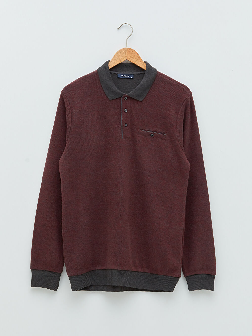 LCWAIKIKI Classic Bordo Polo Yaka Uzun Kollu Erkek Sweatshirt - 5