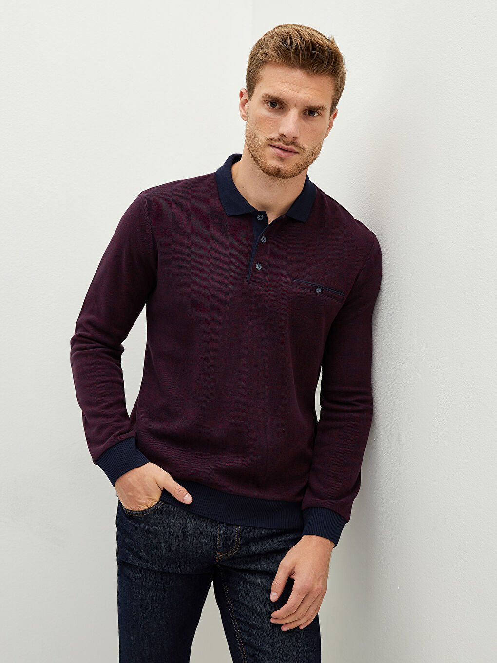 Polo Neck Long Sleeve Men's Sweatshirt