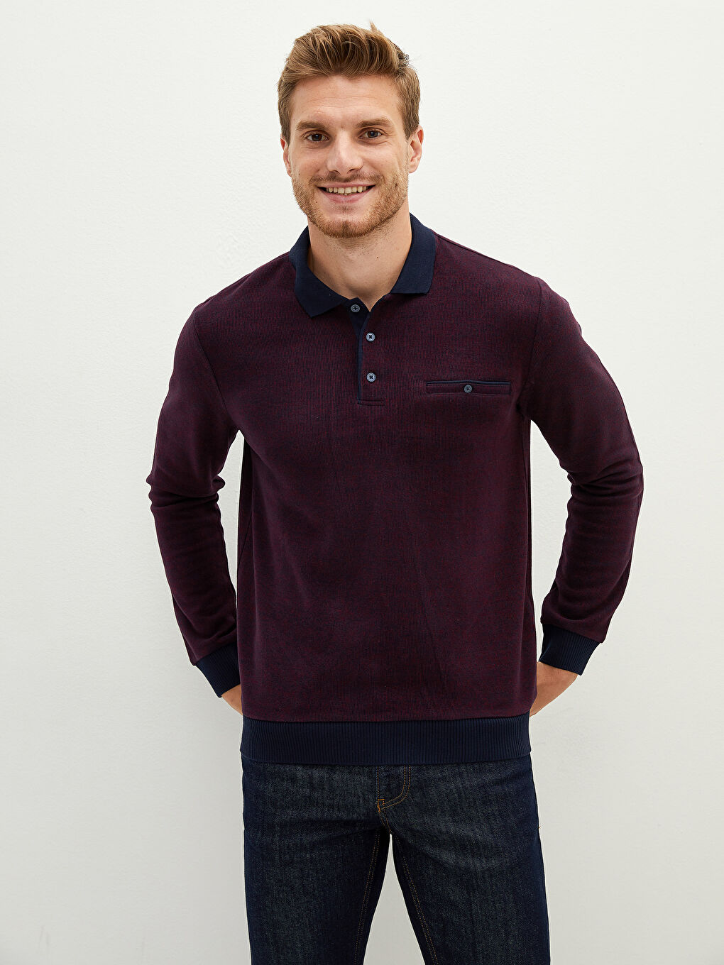 Polo Neck Long Sleeve Men's Sweatshirt-1