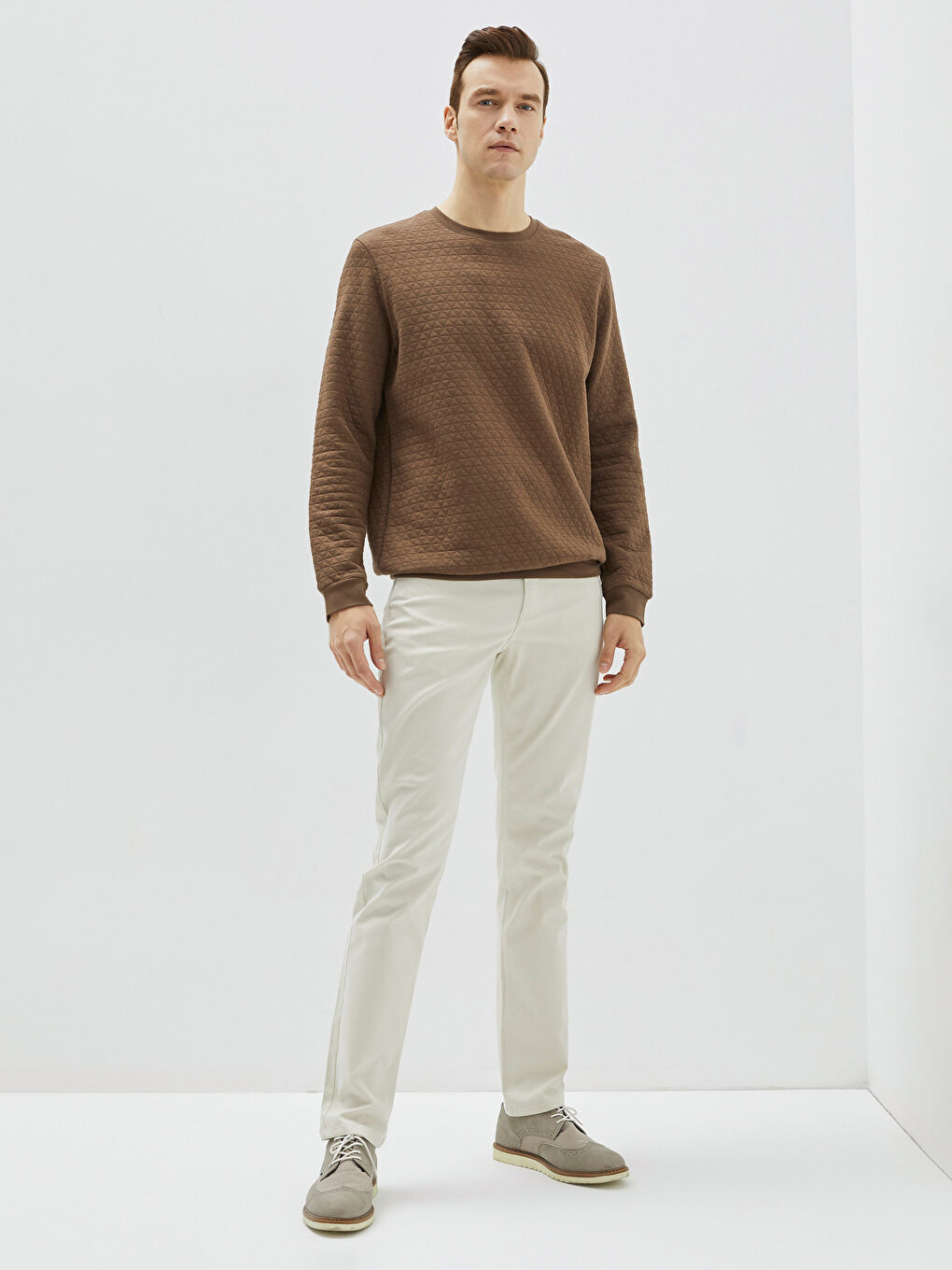 Kahverengi Bisiklet Yaka Uzun Kollu Erkek Sweatshirt-2