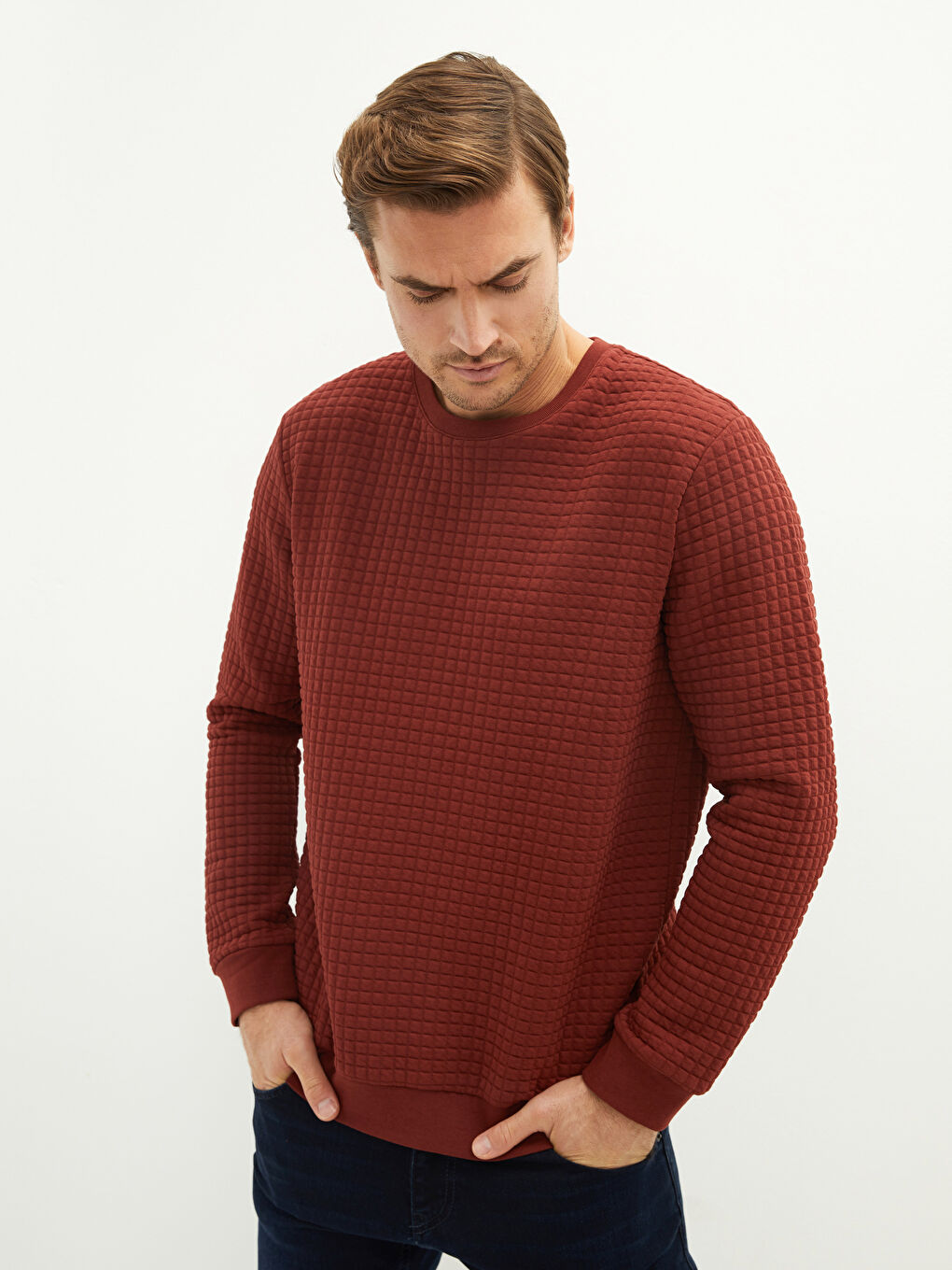 Turuncu Bisiklet Yaka Uzun Kollu Erkek Sweatshirt