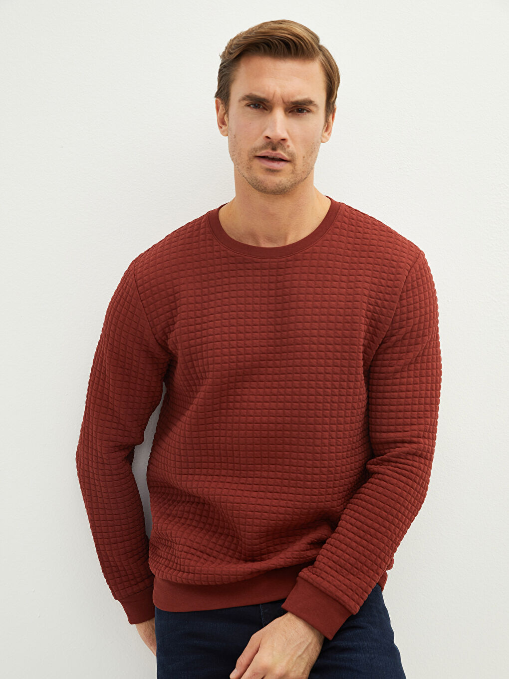 Turuncu Bisiklet Yaka Uzun Kollu Erkek Sweatshirt-1