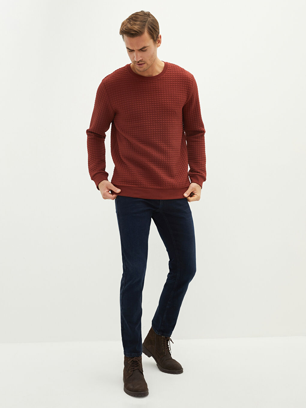 Turuncu Bisiklet Yaka Uzun Kollu Erkek Sweatshirt-2