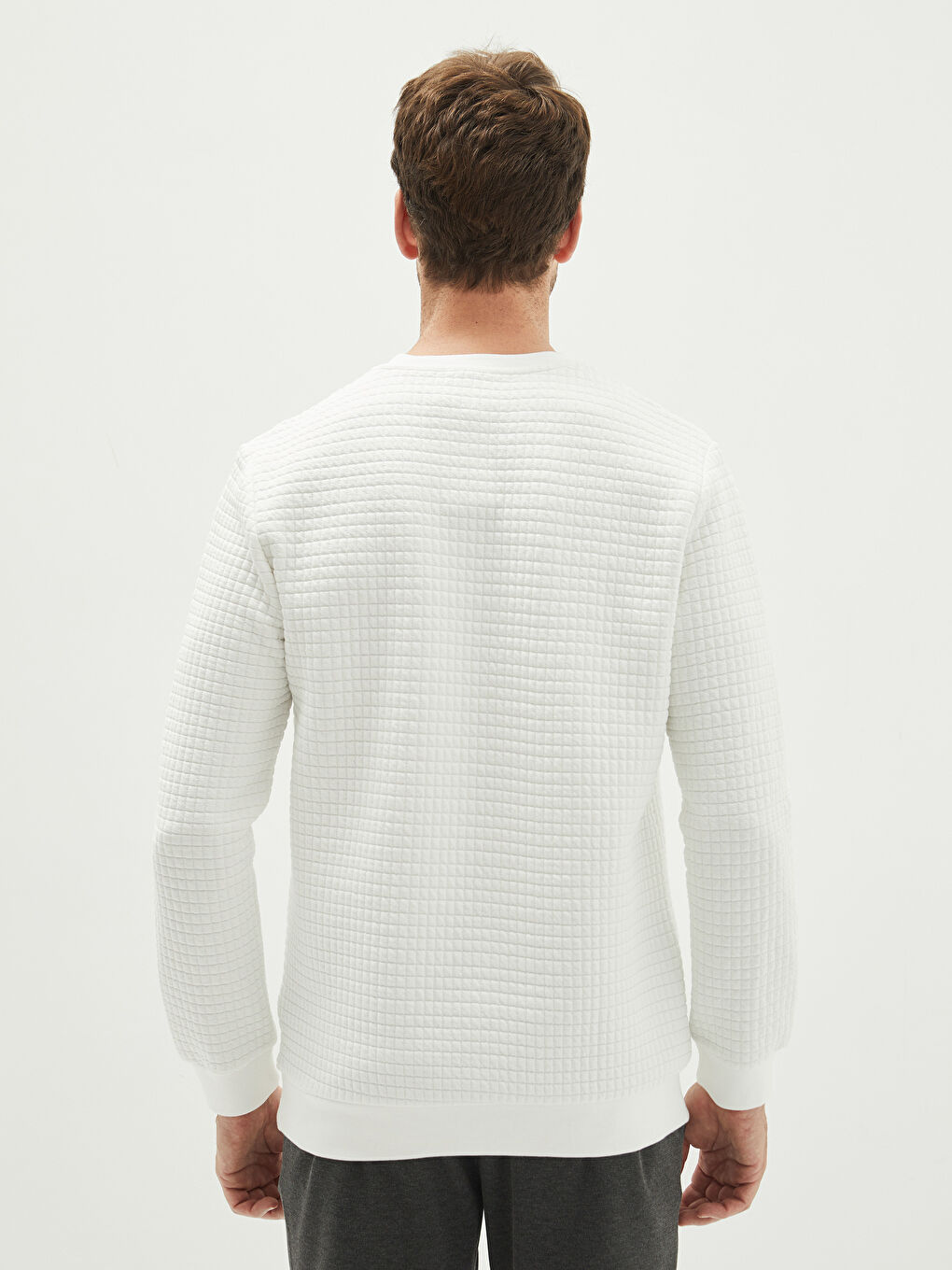 Ekru Bisiklet Yaka Uzun Kollu Erkek Sweatshirt-4