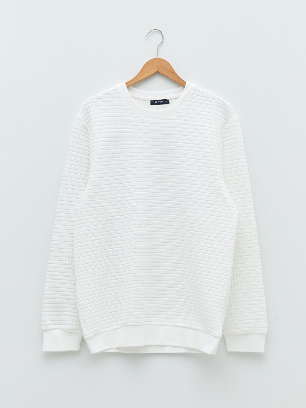 Ekru Bisiklet Yaka Uzun Kollu Erkek Sweatshirt-5