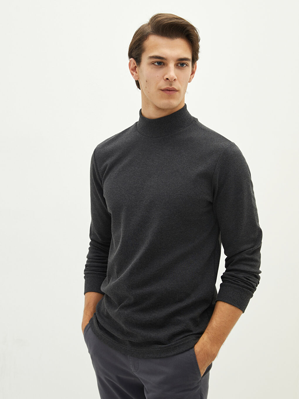 Half Turtleneck Long Sleeve Men's T-Shirt-1