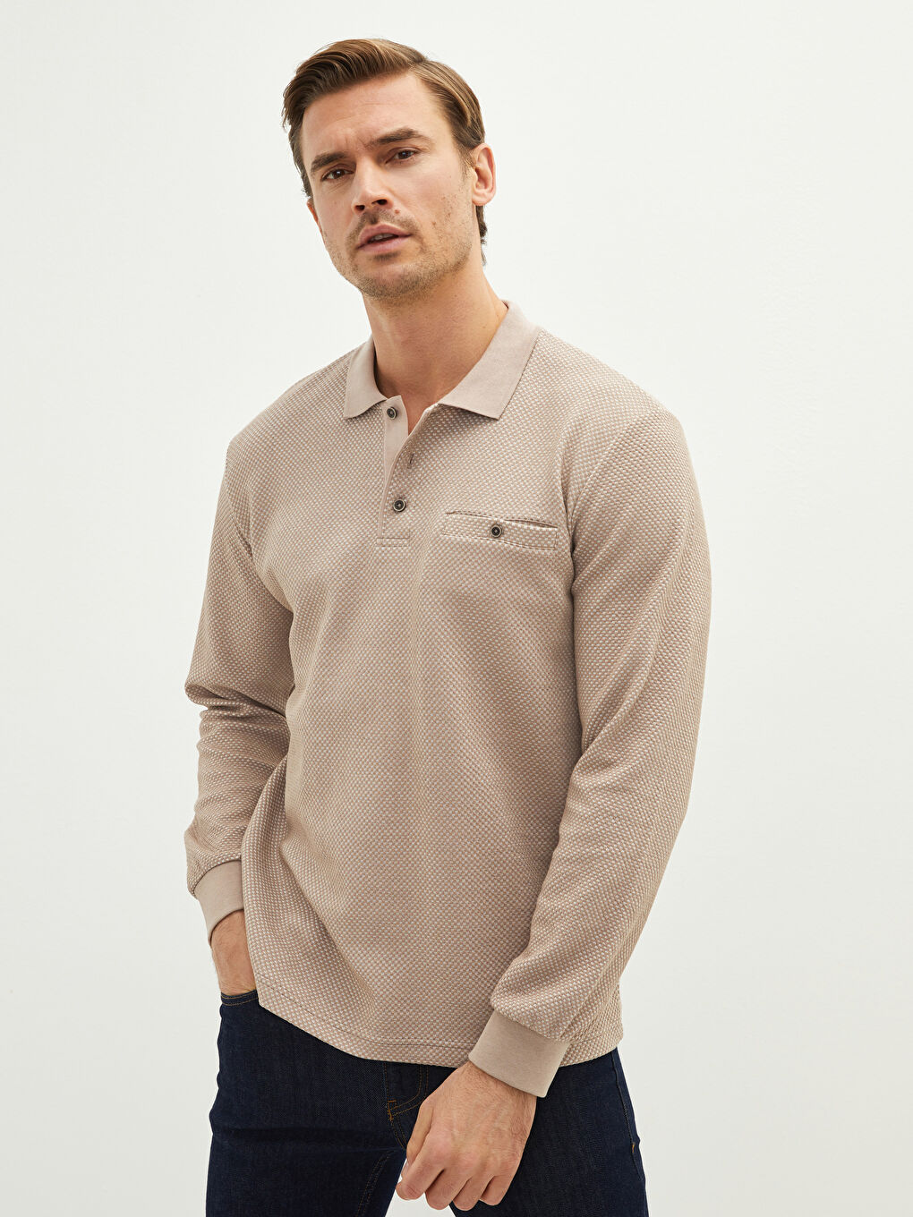 LCWAIKIKI Classic Polo Neck Long Sleeve Men's T-Shirt -W12794Z8-GY7
