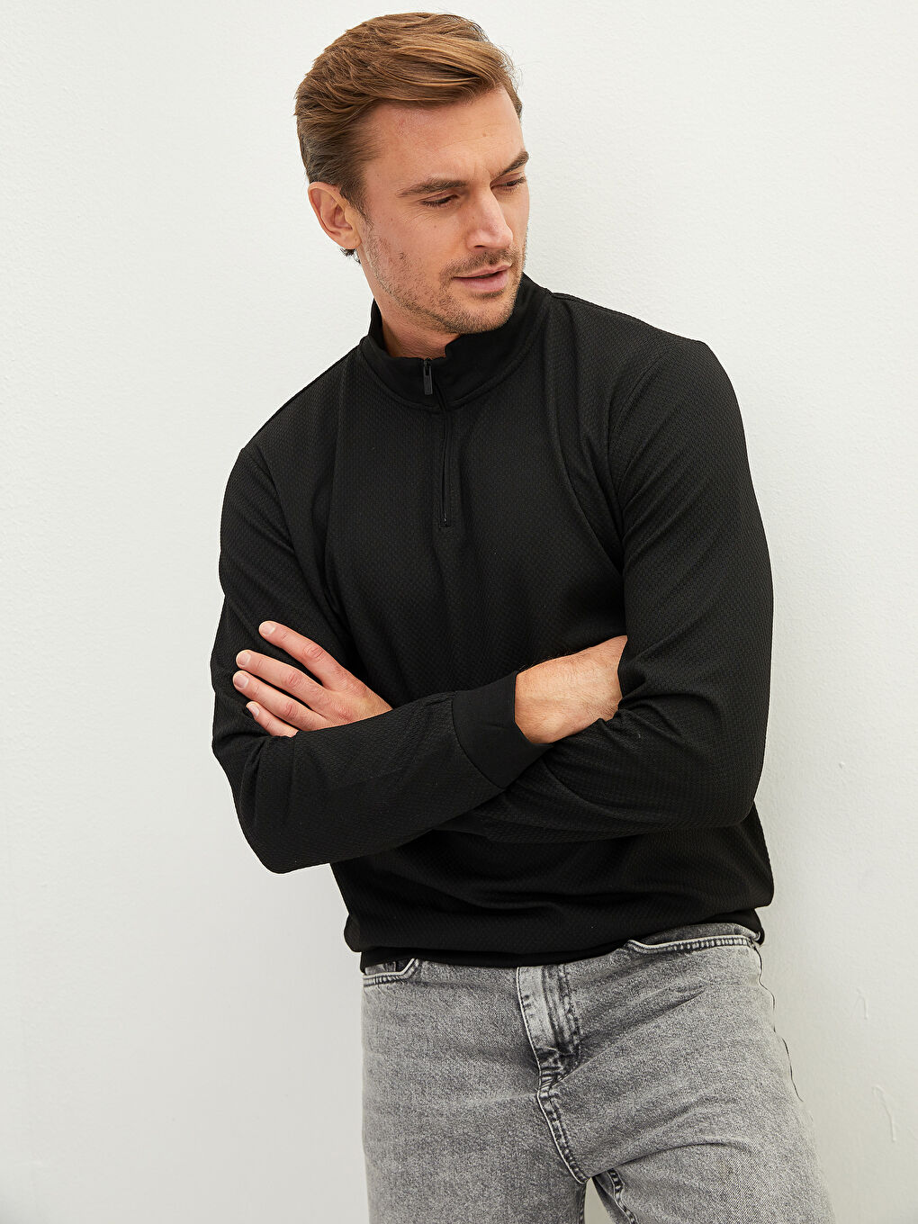 Zippered Funnel Neck Long Sleeve Men's Sweatshirt-1