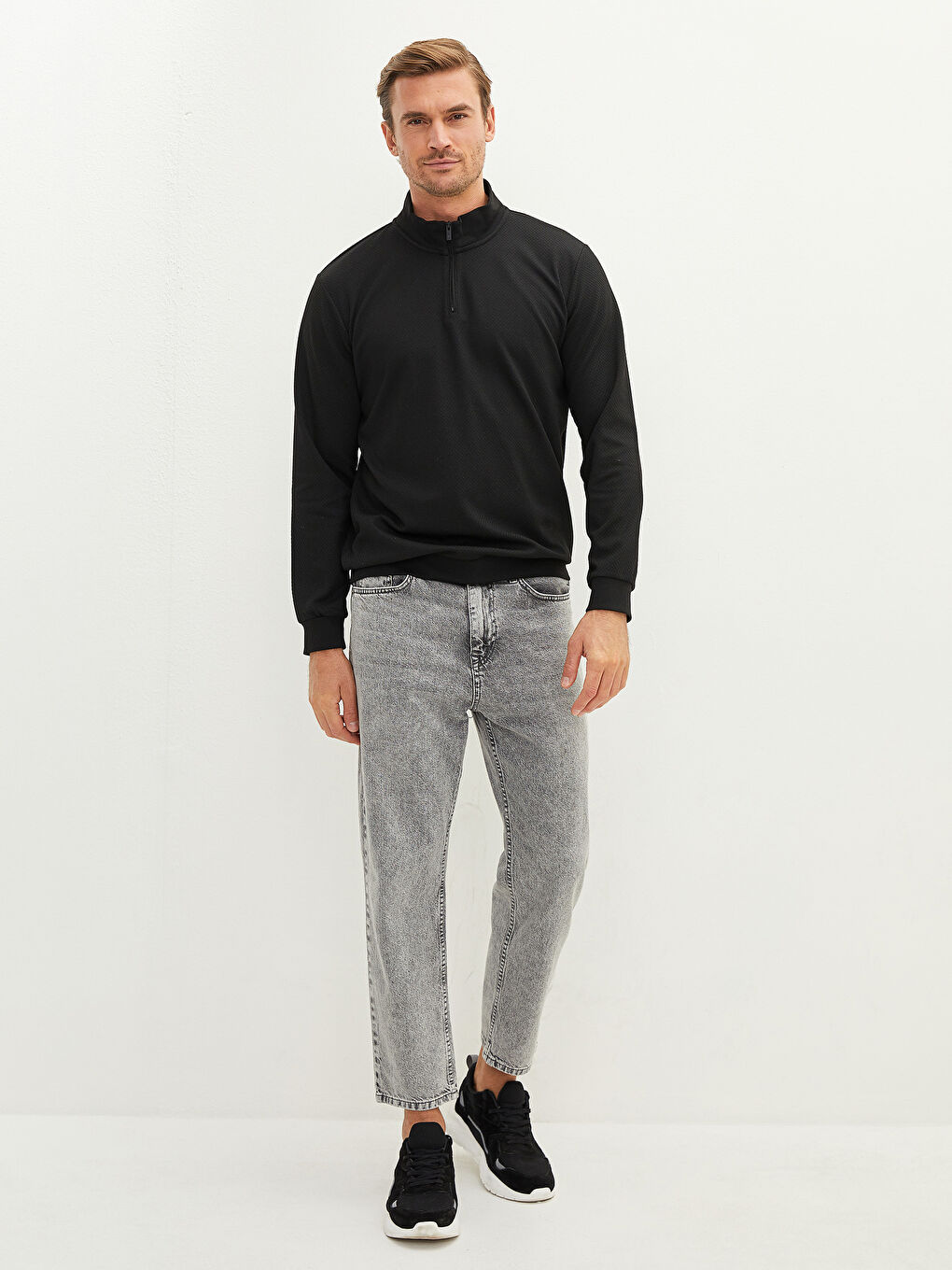 Zippered Funnel Neck Long Sleeve Men's Sweatshirt-3