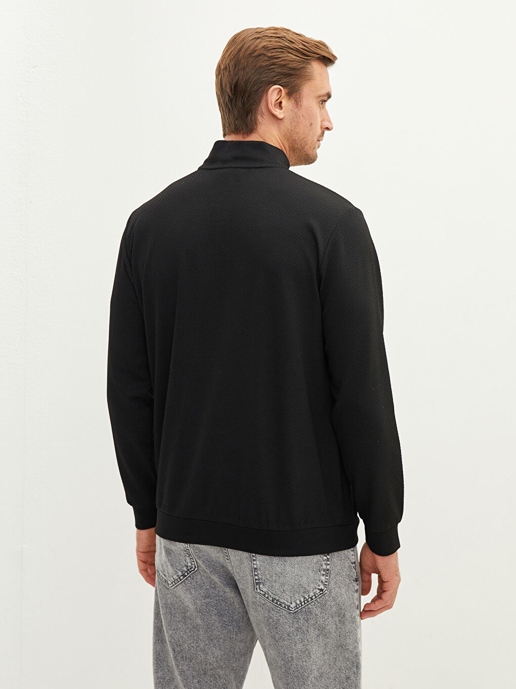 Zippered Funnel Neck Long Sleeve Men's Sweatshirt-4