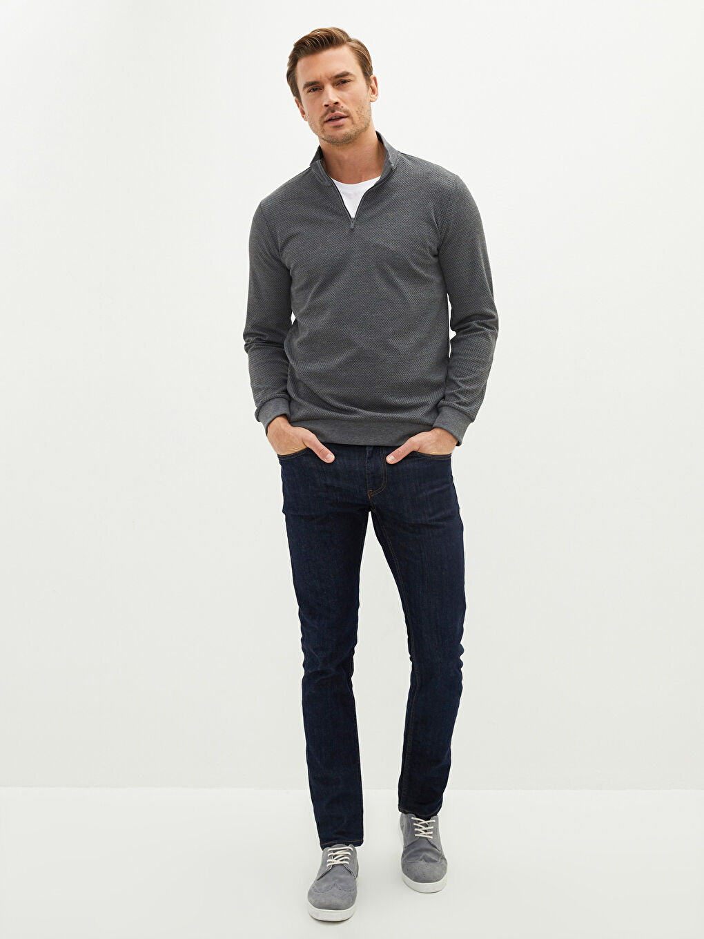 Zippered Funnel Neck Long Sleeve Men's Sweatshirt