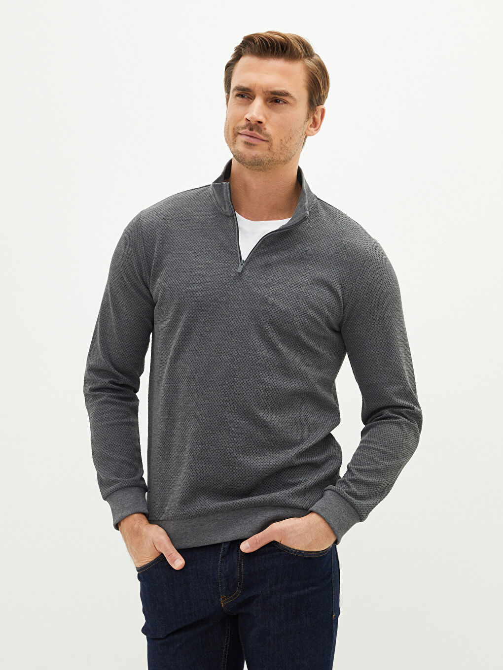 Zippered Funnel Neck Long Sleeve Men's Sweatshirt-1