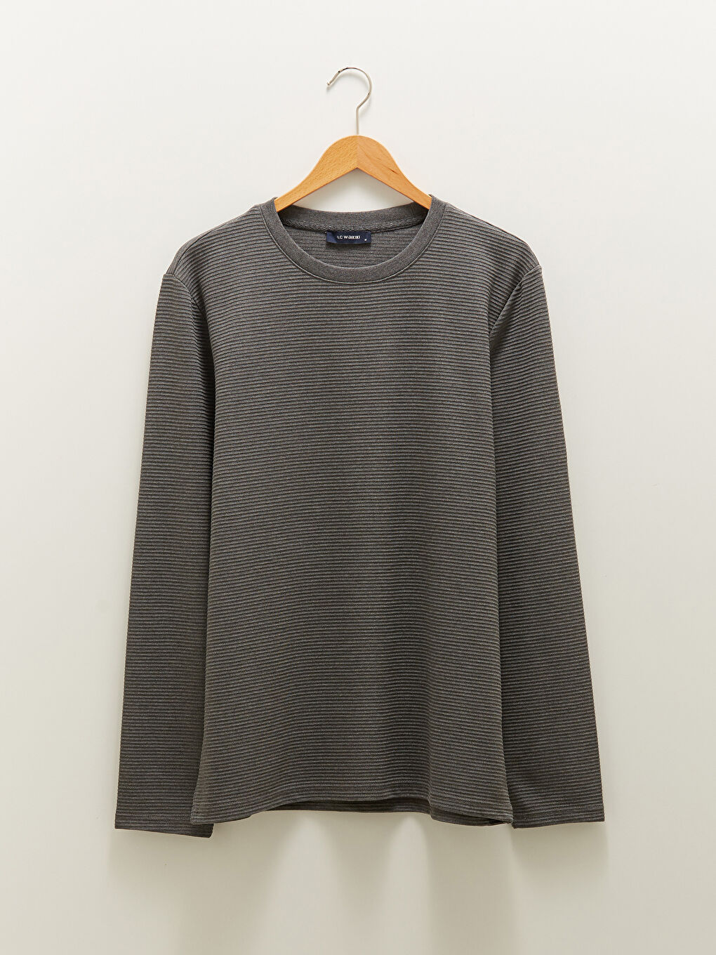 Gri Bisiklet Yaka Uzun Kollu Basic Erkek Tişört-5