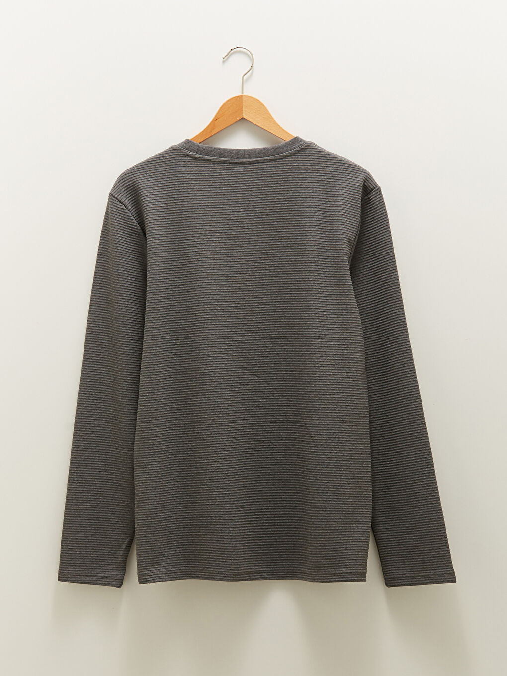 Gri Bisiklet Yaka Uzun Kollu Basic Erkek Tişört-6