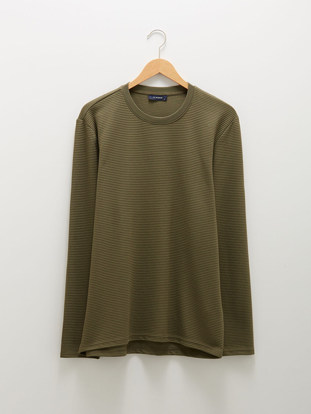 Haki Bisiklet Yaka Uzun Kollu Basic Erkek Tişört-4