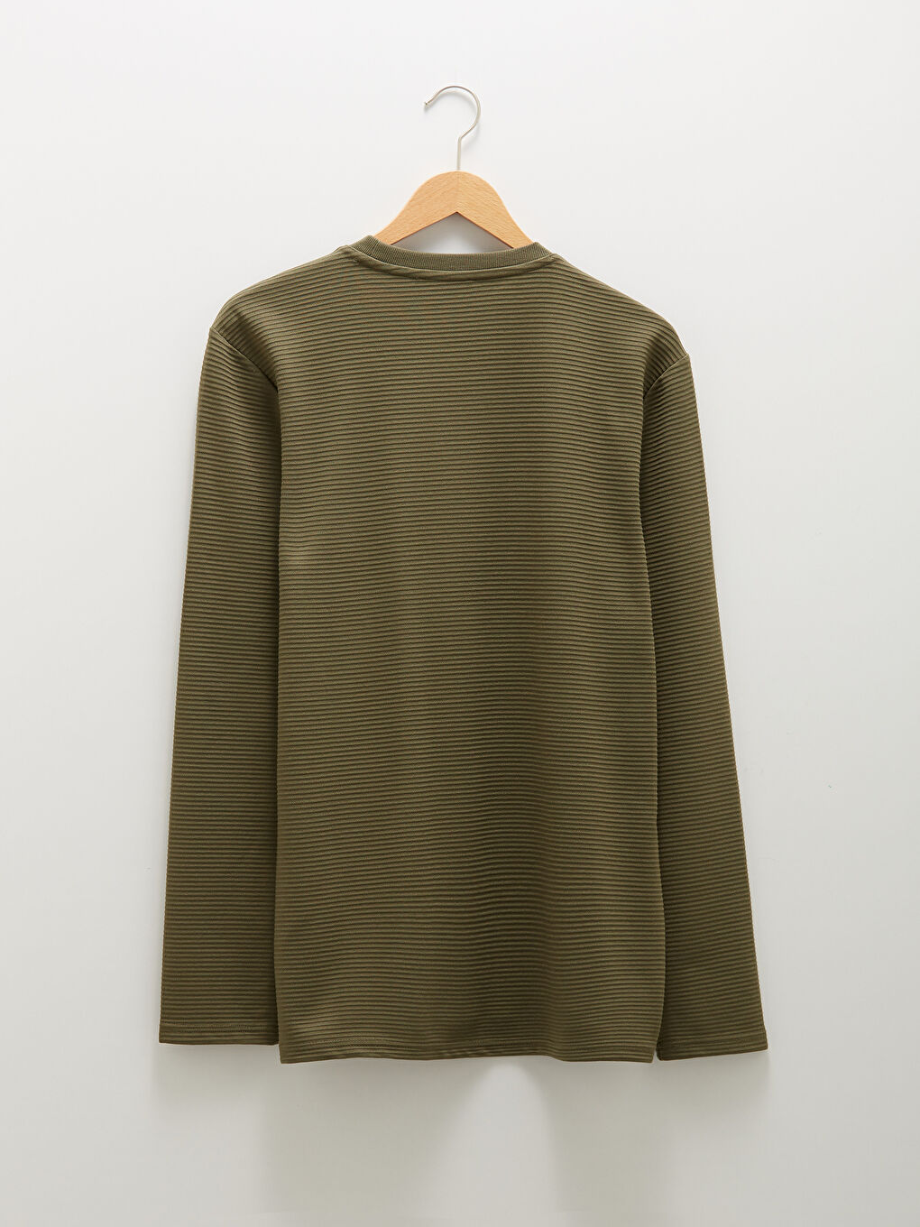 Haki Bisiklet Yaka Uzun Kollu Basic Erkek Tişört-5