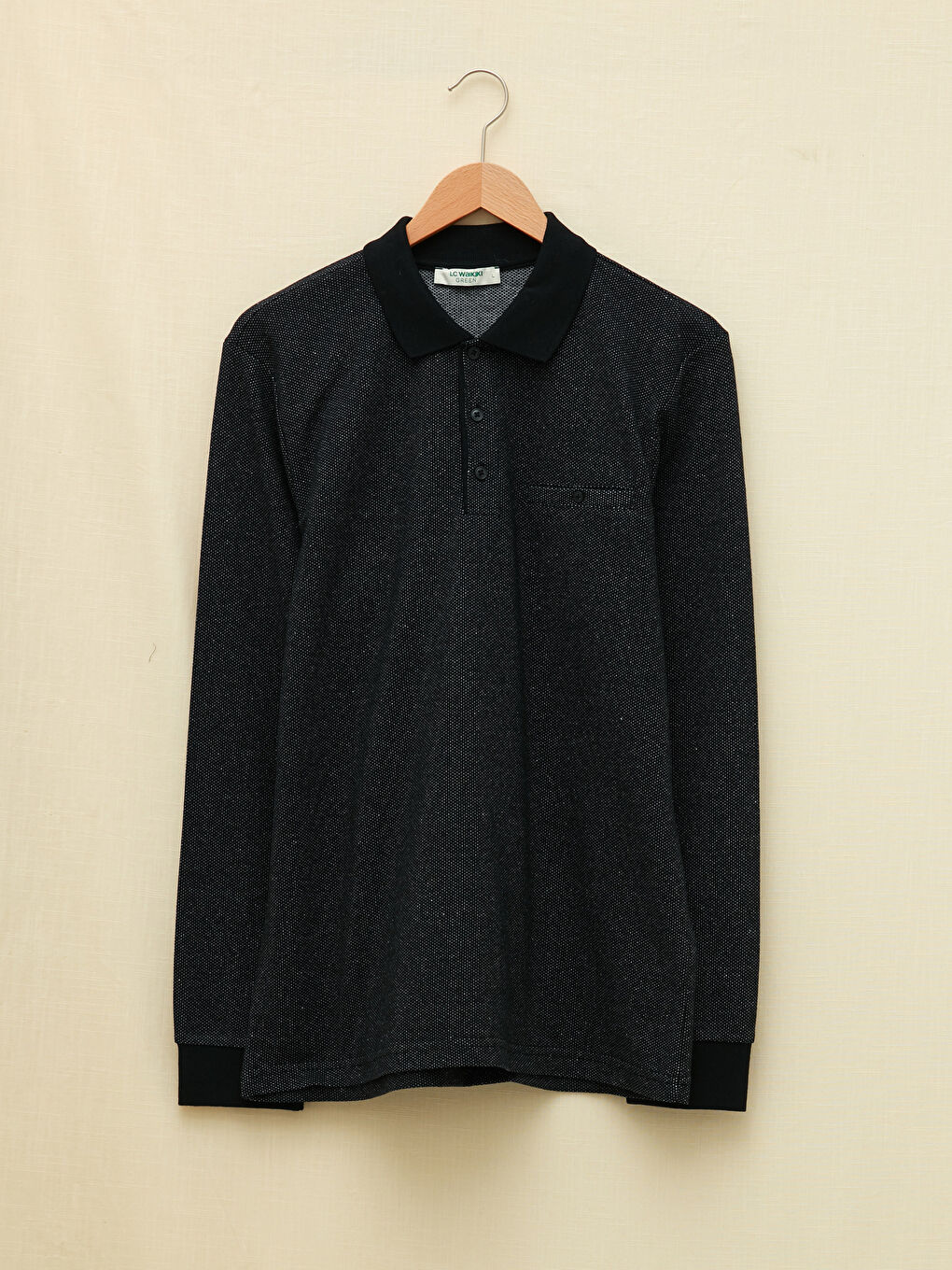 Siyah Polo Yaka Uzun Kollu Erkek Tişört-5