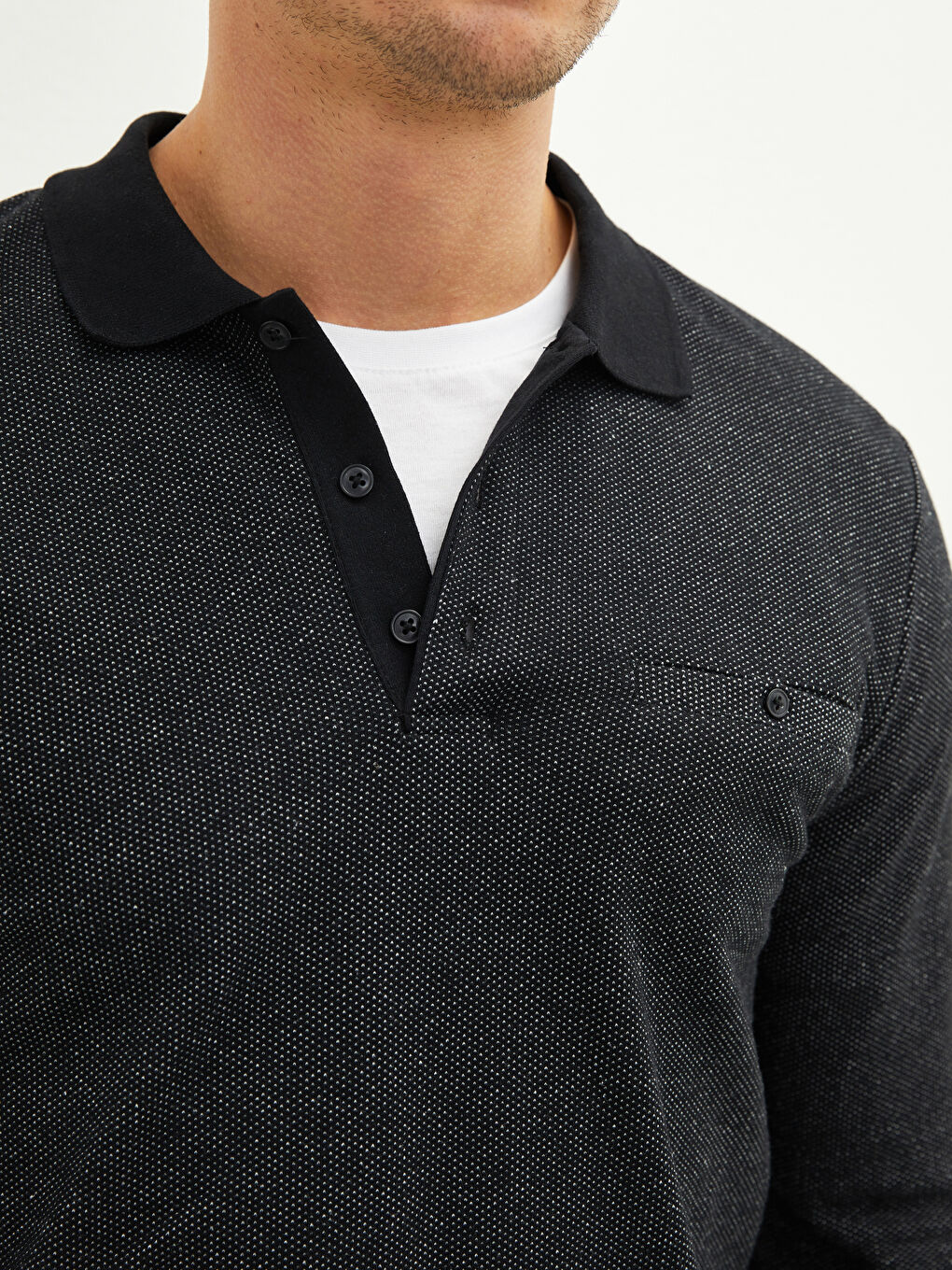 Siyah Polo Yaka Uzun Kollu Erkek Tişört-3