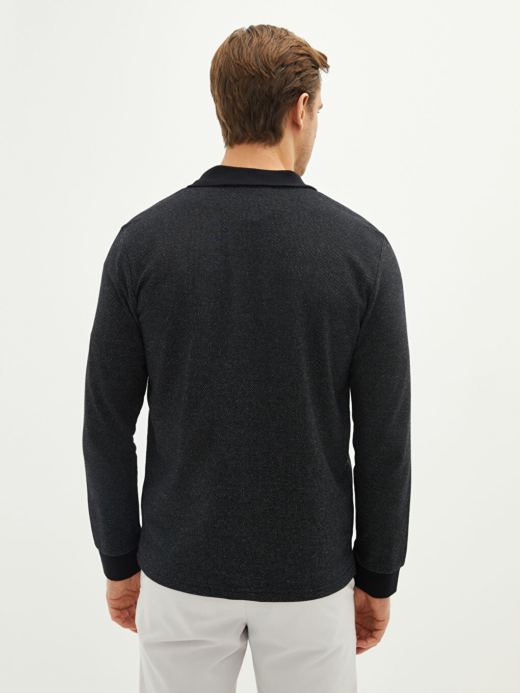 Siyah Polo Yaka Uzun Kollu Erkek Tişört-4