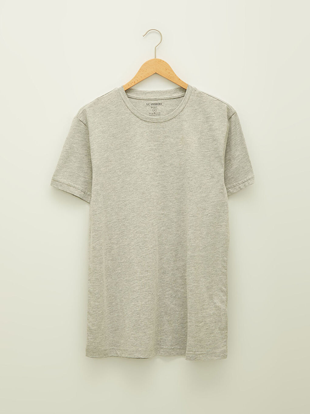 Gri Bisiklet Yaka Kısa Kollu Basic Penye Erkek Tişört-5