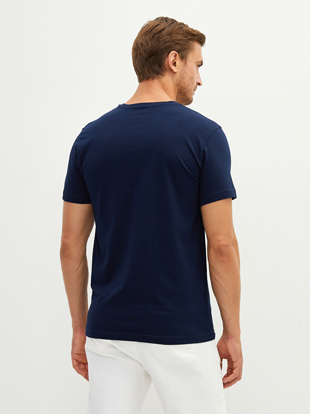 Lacivert Bisiklet Yaka Penye Erkek Tişört-4