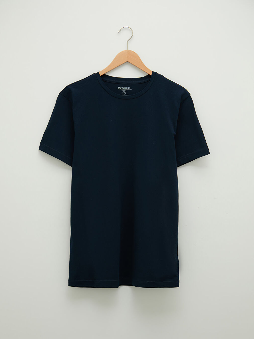 Lacivert Bisiklet Yaka Penye Erkek Tişört-5