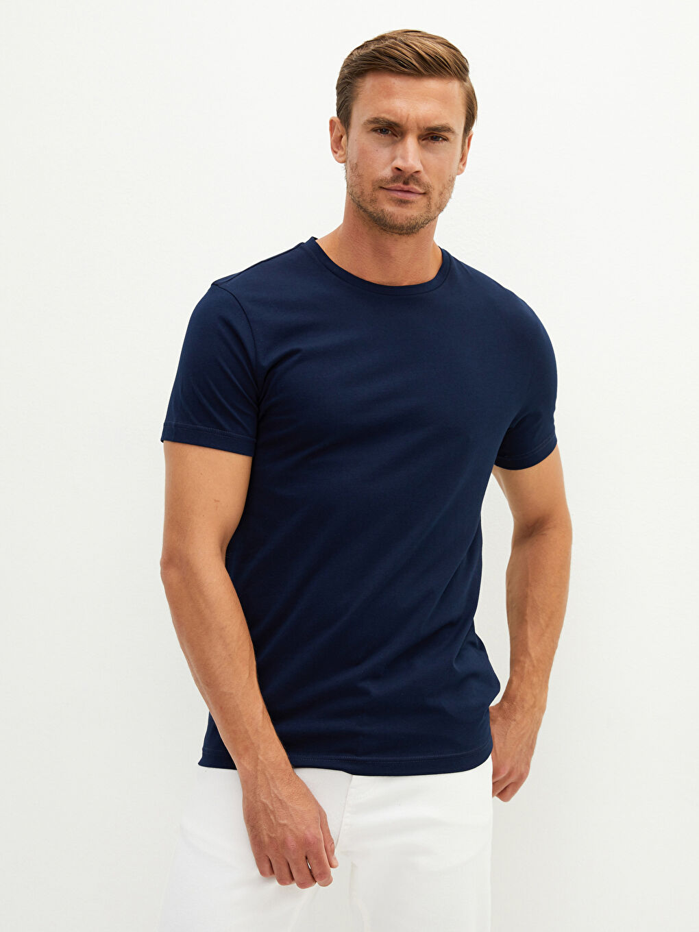 Lacivert Bisiklet Yaka Penye Erkek Tişört