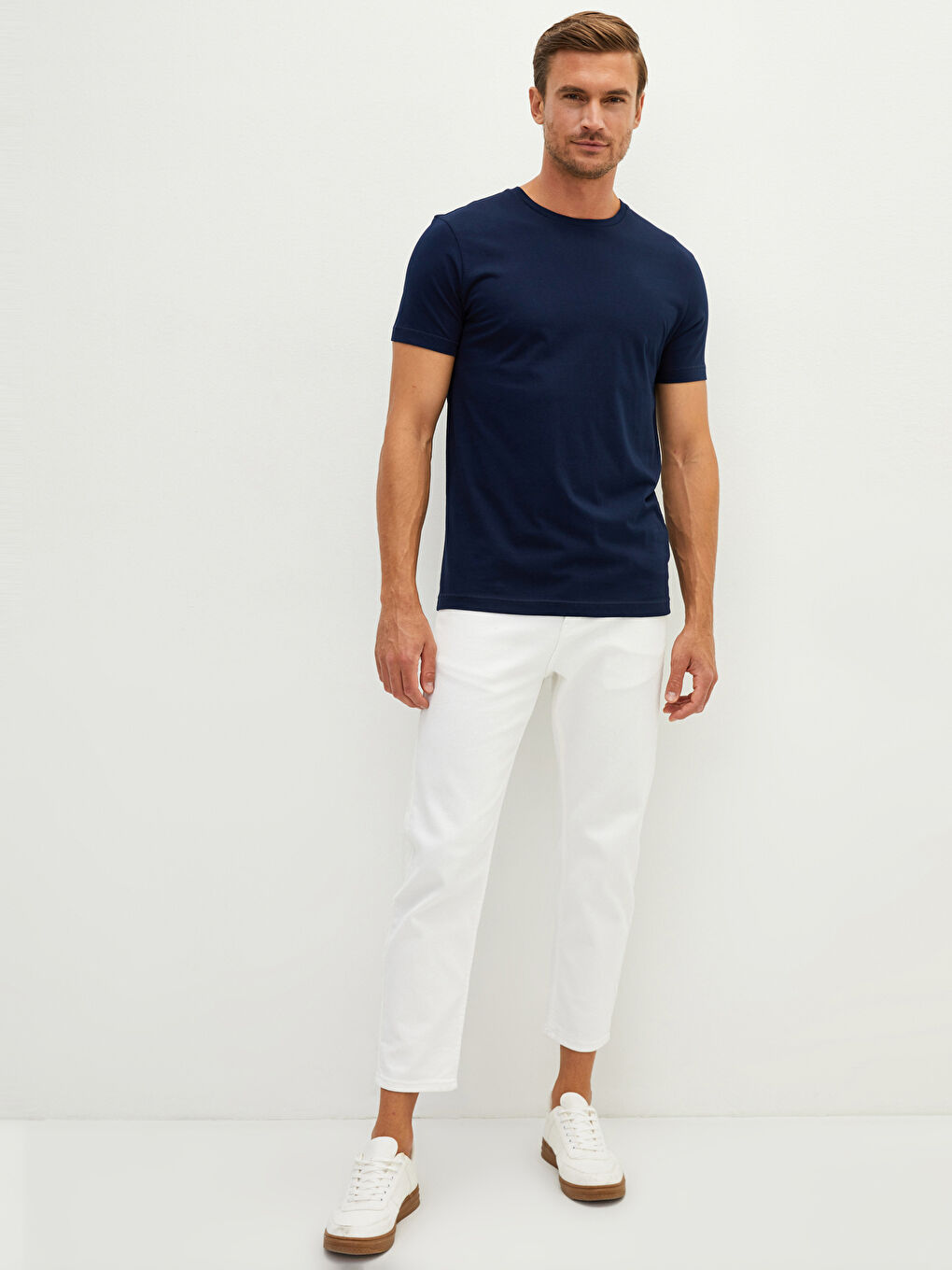 Lacivert Bisiklet Yaka Penye Erkek Tişört-1