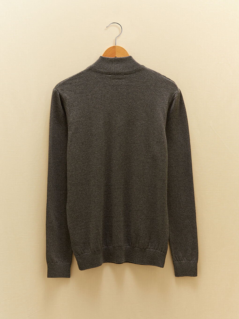 Gri Fermuarlı Dik Yaka Uzun Kollu Erkek Triko Kazak-6