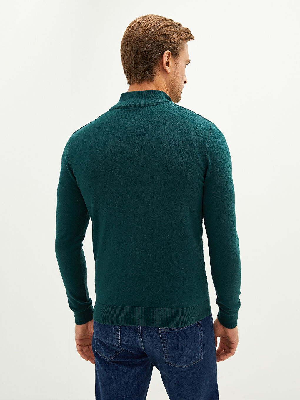 Zippered Turtle Neck Long Sleeve Men's Tricot Sweater-5