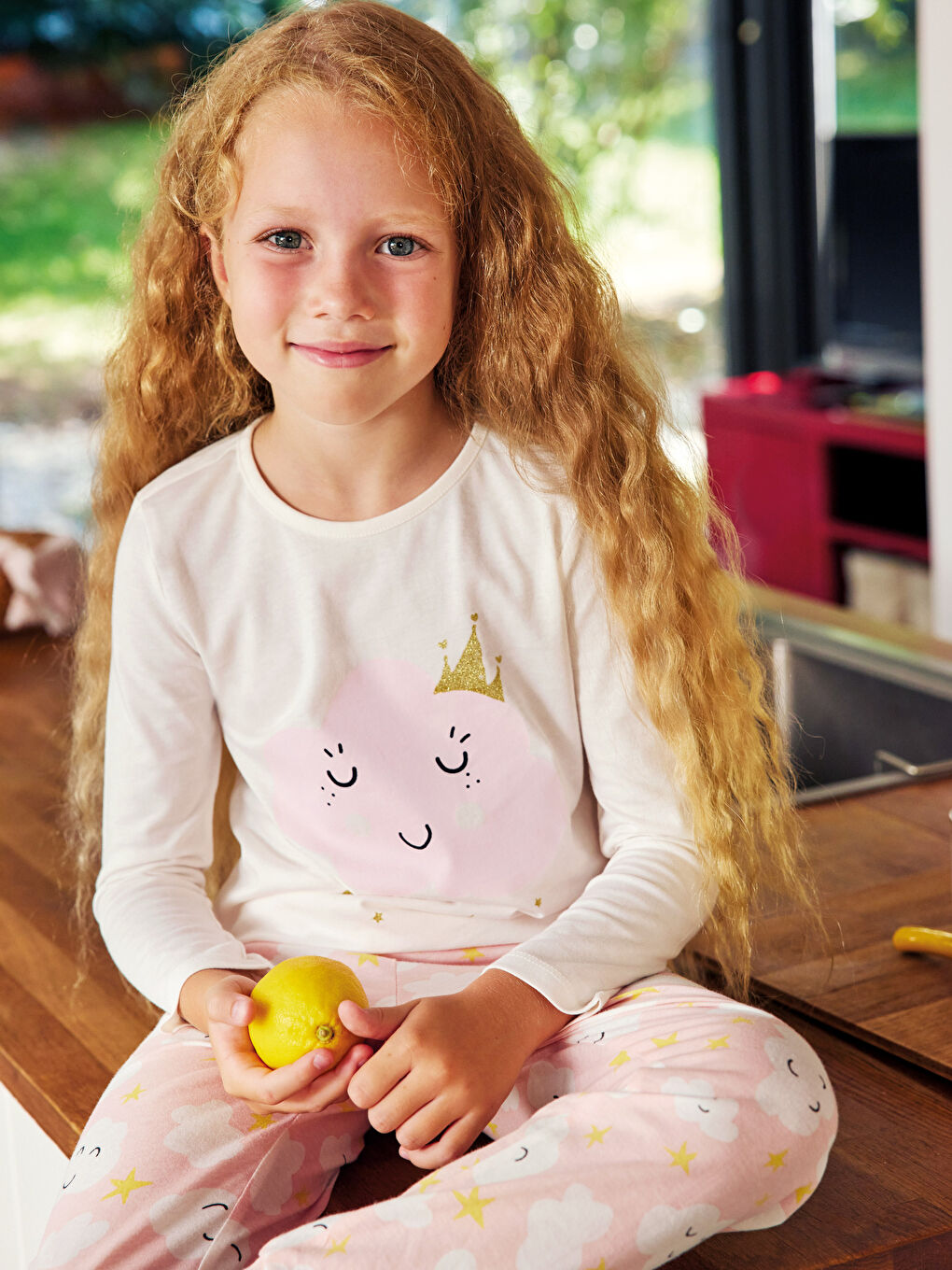 Crew Neck Printed Long Sleeve Girls' Pyjama Set-2