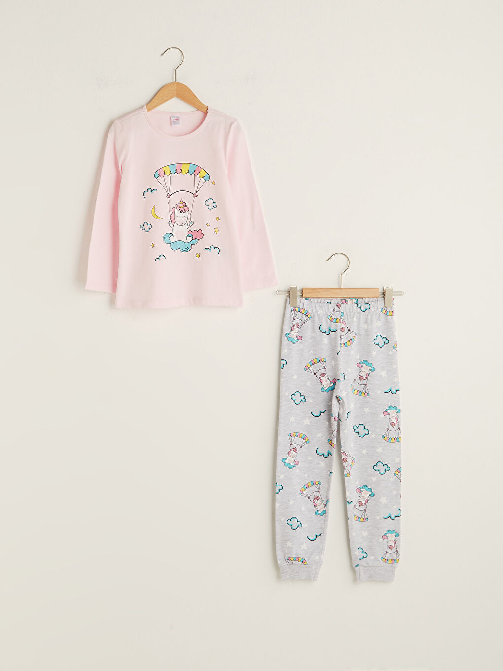 Pembe Bisiklet Yaka Baskılı Uzun Kollu Kız Çocuk Pijama Takımı