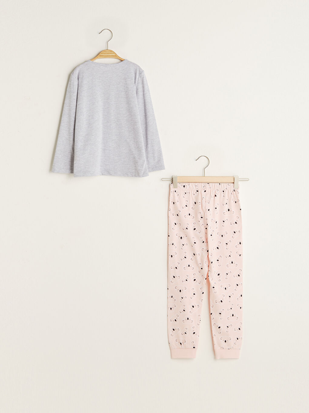 Gri Bisiklet Yaka Baskılı Uzun Kollu Kız Çocuk Pijama Takımı-4