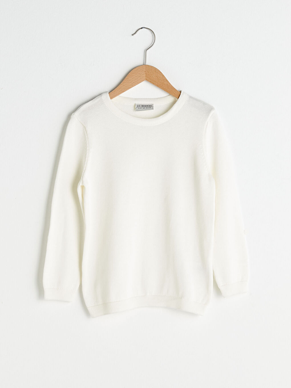 Ekru Bisiklet Yaka Basic Uzun Kollu Kız Çocuk İnce Triko Kazak