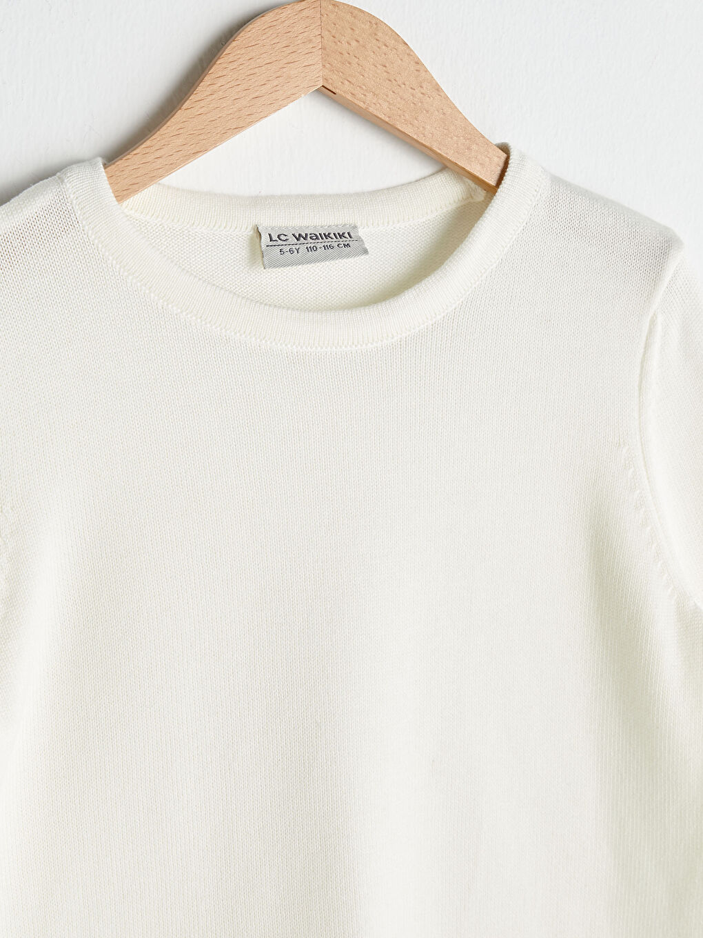 Ekru Bisiklet Yaka Basic Uzun Kollu Kız Çocuk İnce Triko Kazak-1