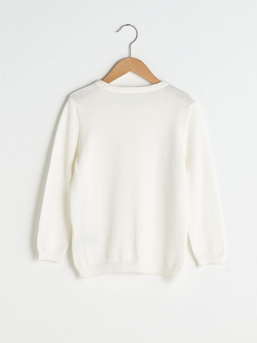 Ekru Bisiklet Yaka Basic Uzun Kollu Kız Çocuk İnce Triko Kazak-3