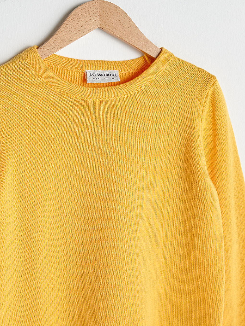 Sarı Bisiklet Yaka Basic Uzun Kollu Kız Çocuk İnce Triko Kazak-1