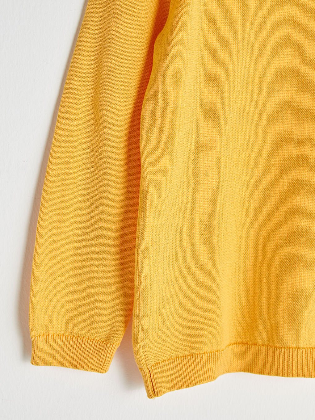 Sarı Bisiklet Yaka Basic Uzun Kollu Kız Çocuk İnce Triko Kazak-2