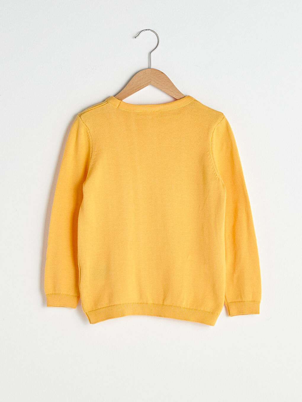 Sarı Bisiklet Yaka Basic Uzun Kollu Kız Çocuk İnce Triko Kazak-3