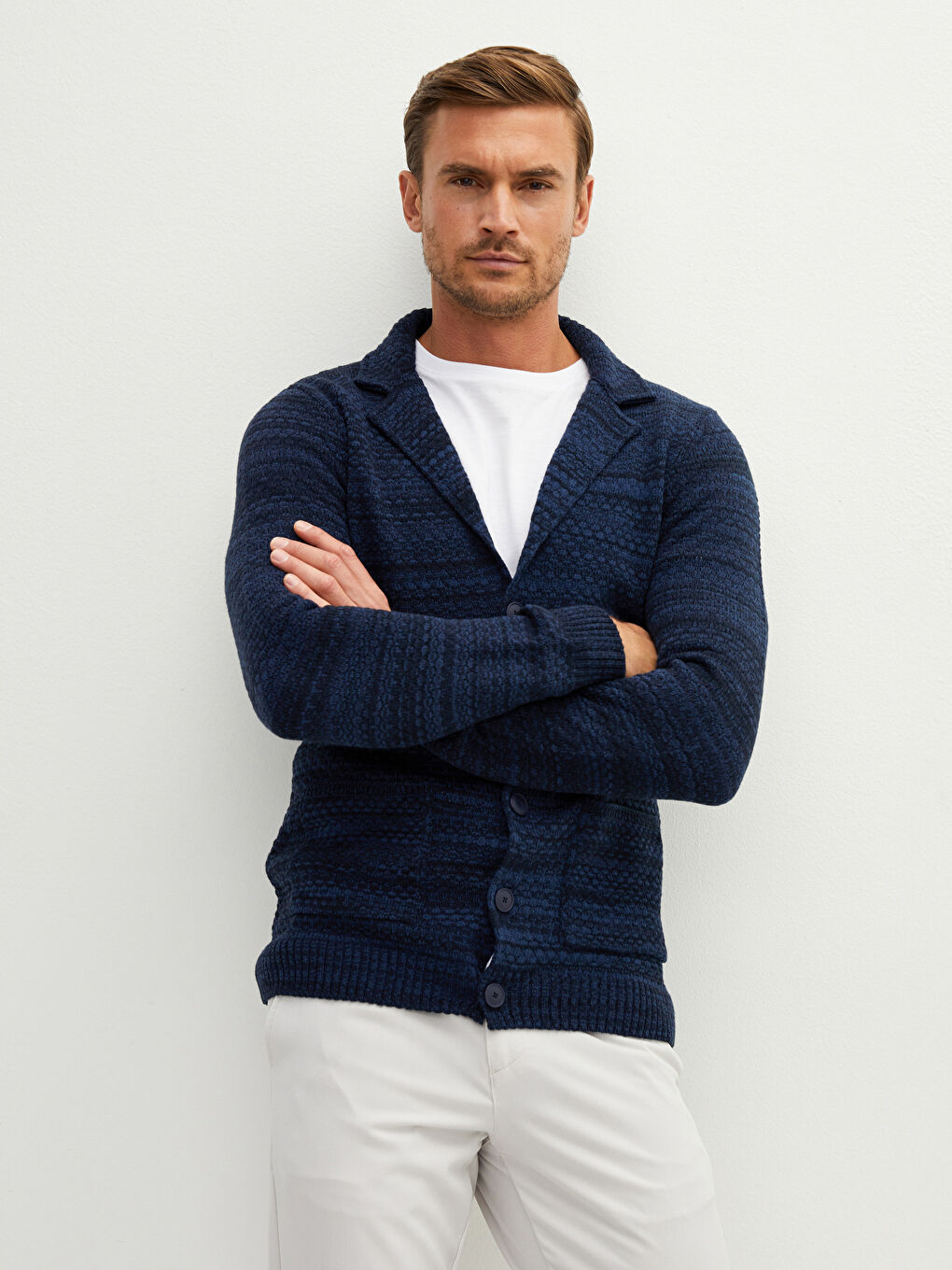 Standard Pattern Jacket Collar Thick Men's Knitwear Cardigan-2
