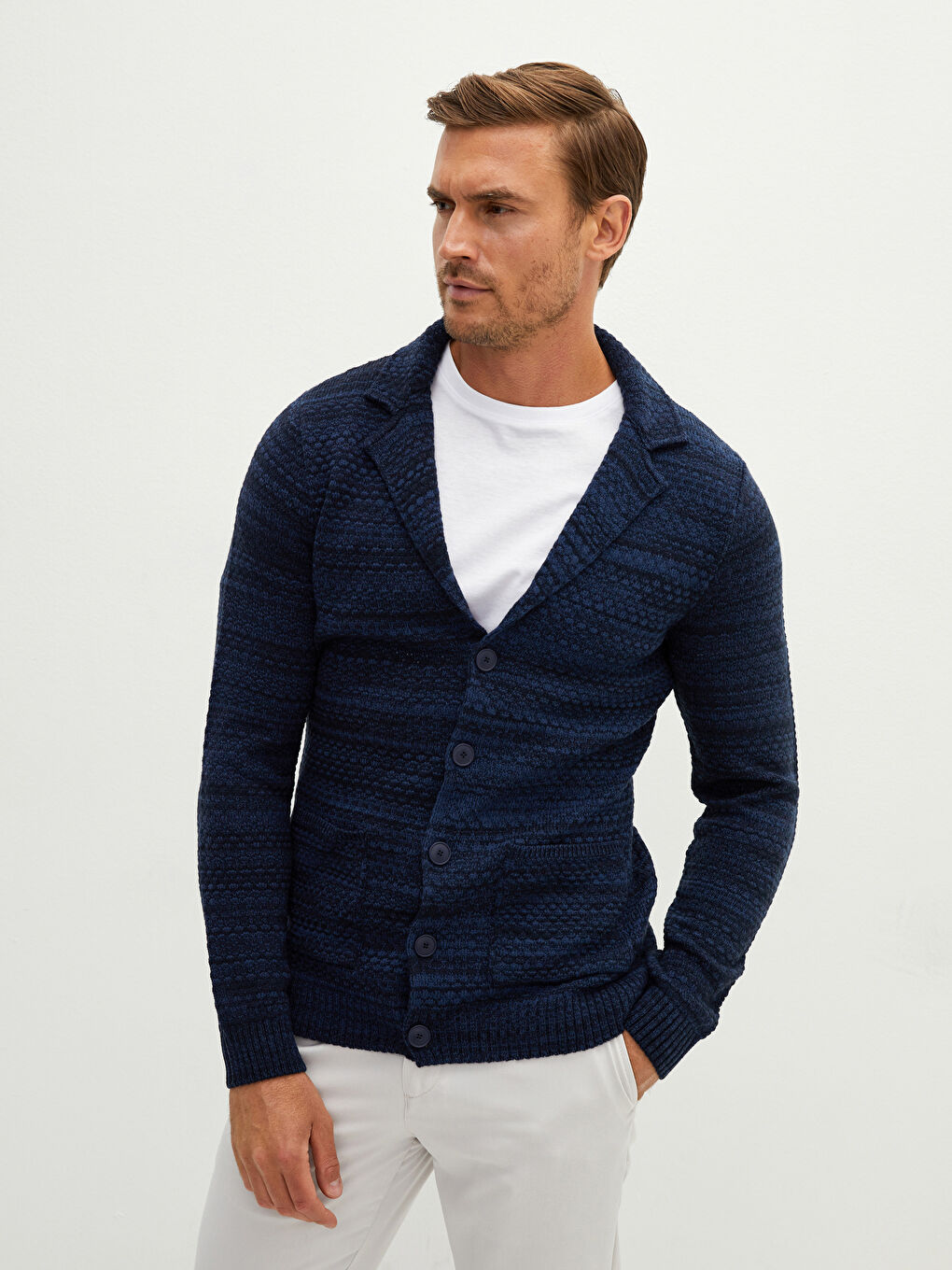 Standard Pattern Jacket Collar Thick Men's Knitwear Cardigan-3