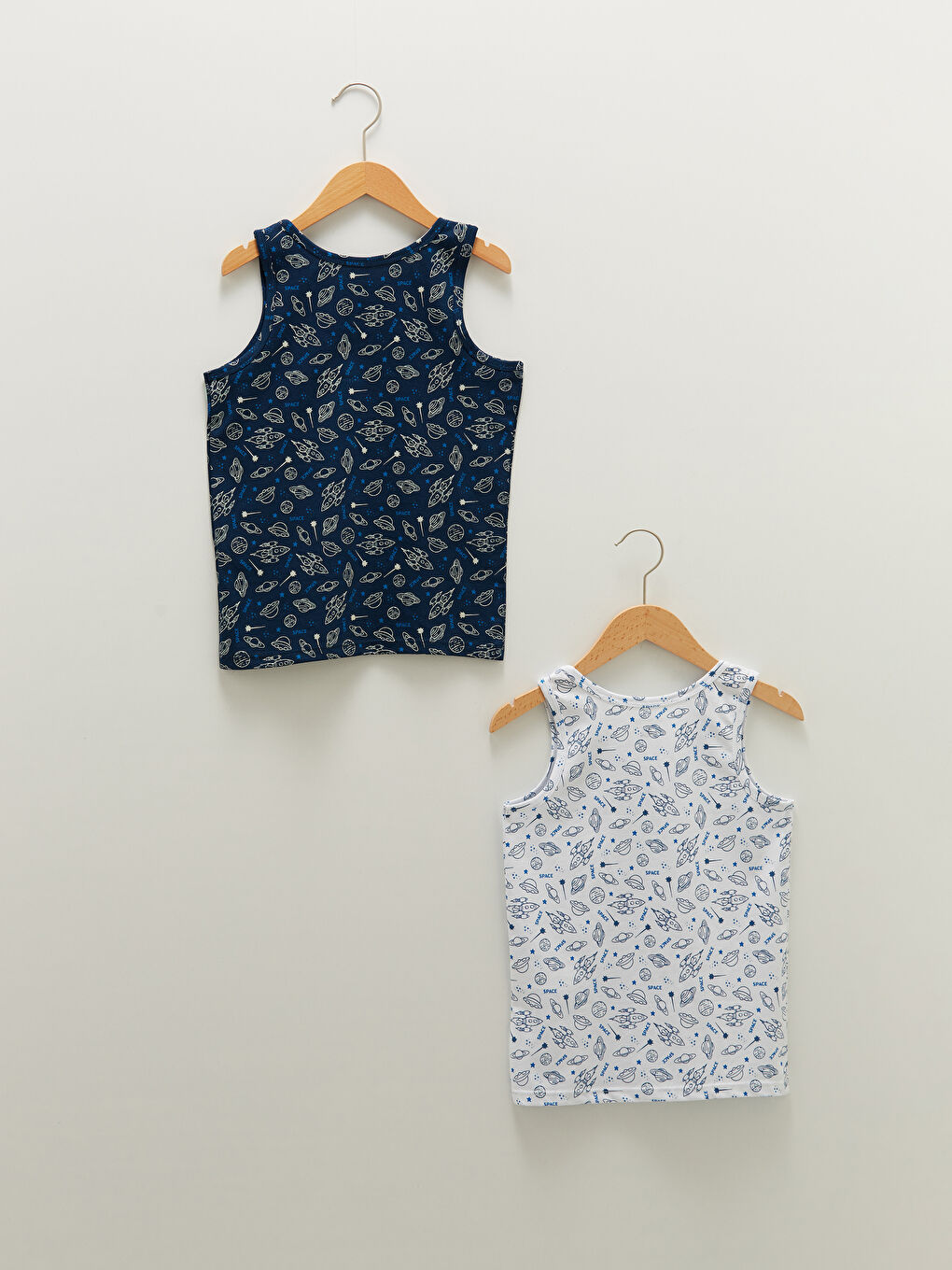 Lacivert Bisiklet Yaka Baskılı Pamuklu Erkek Çocuk Atlet 2'li-1