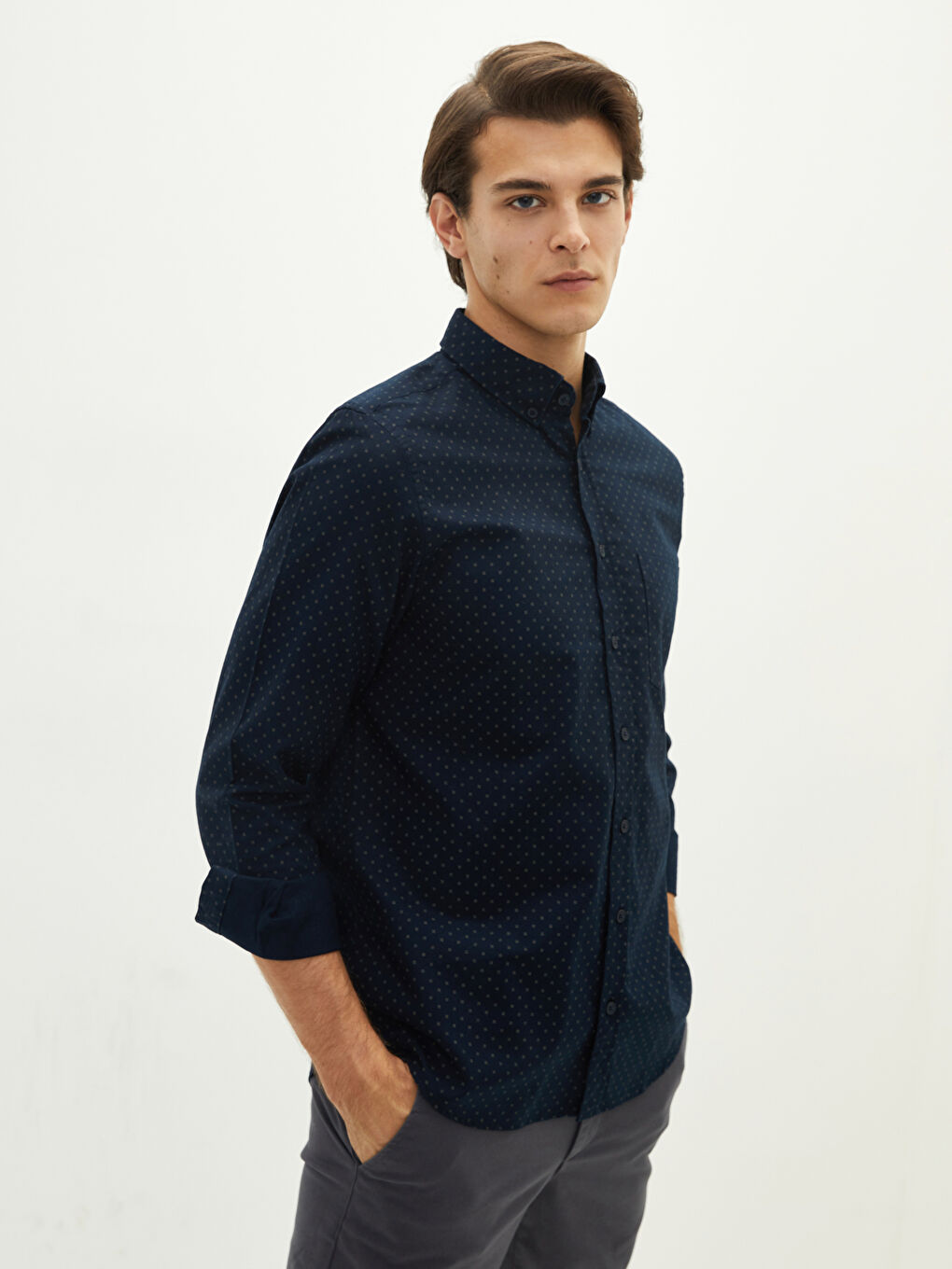 ерлерге арналған ұзын жеңді оксфорд жейде