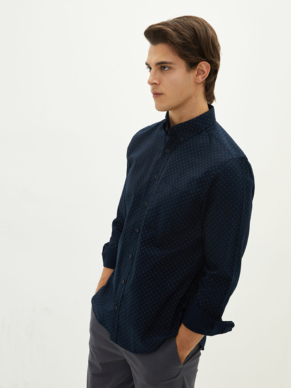 ерлерге арналған ұзын жеңді оксфорд жейде-1