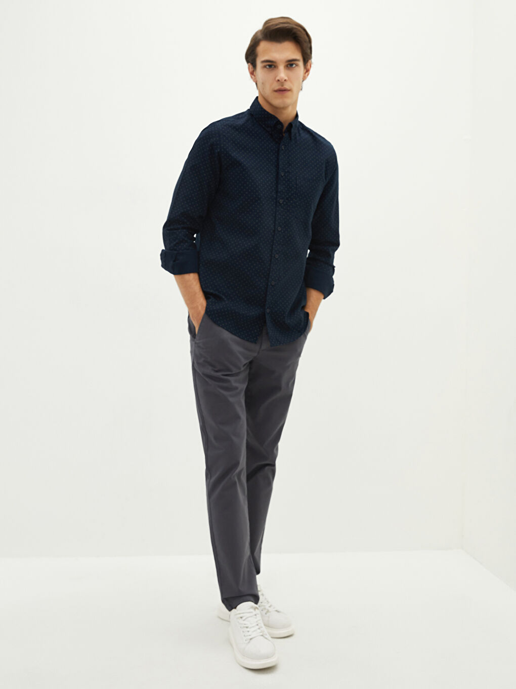 ерлерге арналған ұзын жеңді оксфорд жейде-2