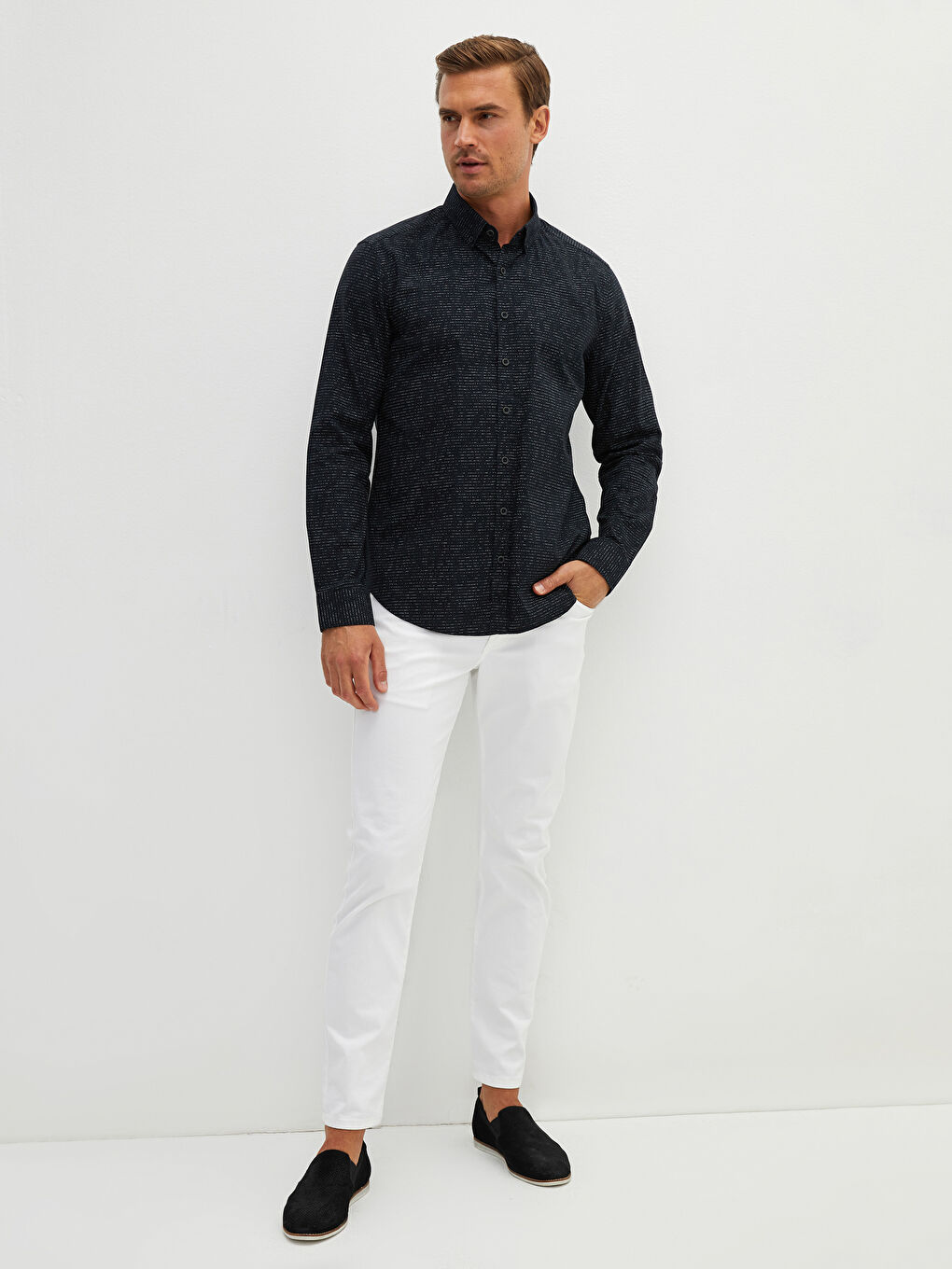 SOUTHBLUE Slim Fit Long Sleeve Patterned Men's Shirt -W12969Z8-LQJ