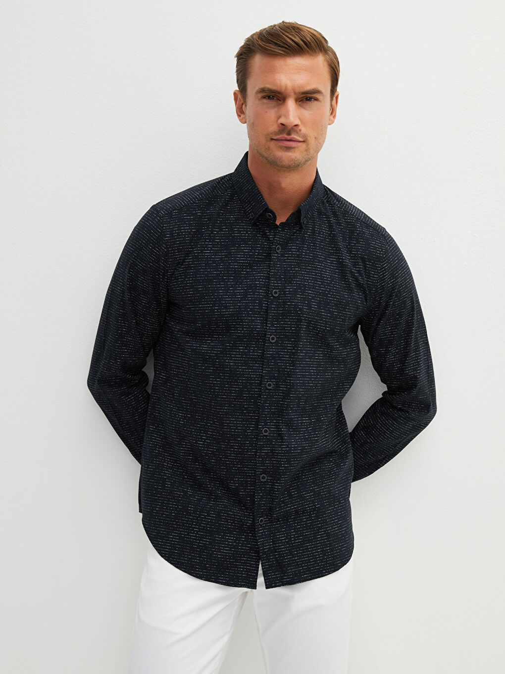 SOUTHBLUE Slim Fit Long Sleeve Patterned Men's Shirt -W12969Z8-LQJ