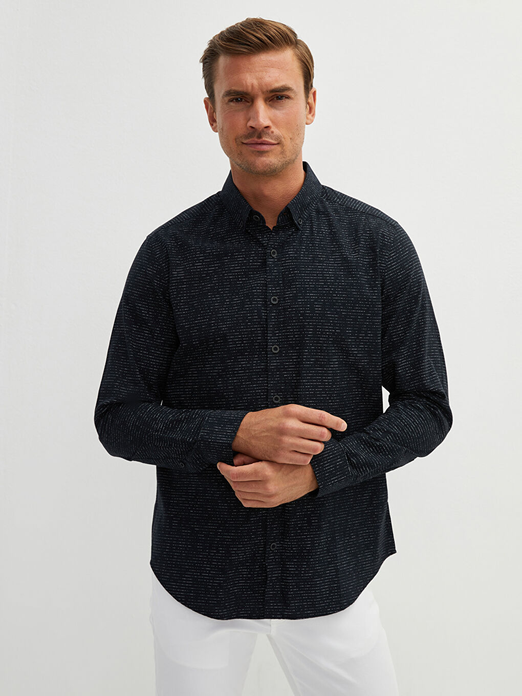 SOUTHBLUE Slim Fit Long Sleeve Patterned Men's Shirt -W12969Z8-LQJ